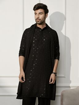 Vastramay - Black Chikankari Silk Kurta With Dupatta