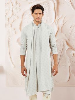 Vastramay - Grey Chikankari Silk Kurta With Dupatta