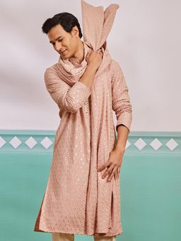 Vastramay - Peach Chikankari Rayon Kurta With Dupatta
