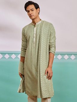 Vastramay - Pista Green Chikankari Rayon Kurta With Dupatta