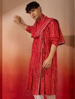Vastramay - Red Bandhani Print Kurta With Dupatta