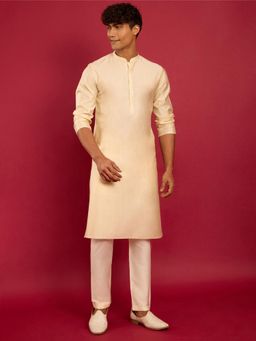 Vastramay - Beige Silk Blend Long Kurta With Pyjama