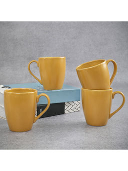 HomeTown - Palette Ceramic Coffee Mug 414 Ml Set Of 4 In Yellow Colour