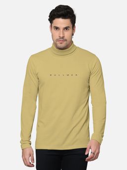 BULLMER - Men Mustard Turtle Neck Full Sleeve Solid T-Shirt