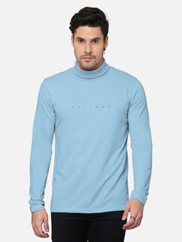 BULLMER - Men Blue Turtle Neck Full Sleeve Solid T-Shirt