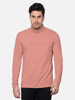 BULLMER - Men Pink Turtle Neck Full Sleeve Solid T-Shirt