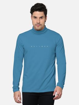BULLMER - Men Blue Turtle Neck Full Sleeve Solid T-Shirt