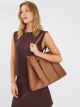 Accessorize London - Women's Brown Buckle Strap Suedette Shoulder Bag
