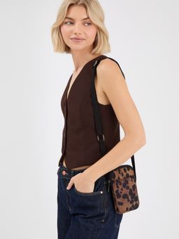 Accessorize London - Women's Brown Animal Print Phone Sling Bag