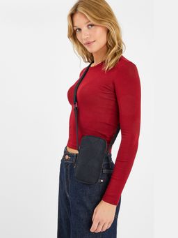 Accessorize London - Women's Black Heart Quilted Nylon Phone Sling Bag