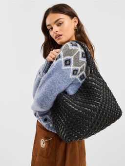 Accessorize London - Women's Black Textured Shoulder Bag