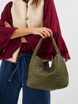 Accessorize London - Women's Olive Green Woven Shoulder Bag