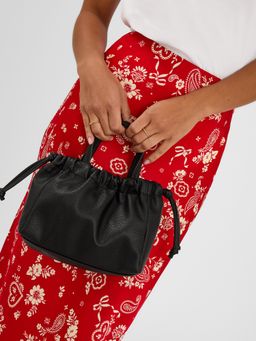 Accessorize London - Women's Black Textured Drawstring Sling Bag