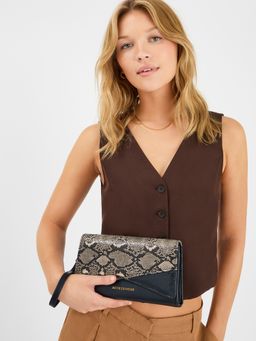 Accessorize London - Women's Black Faux Snakeskin Wristlet Clutch