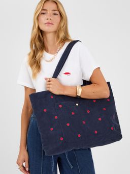Accessorize London - Women's Navy Blue Blue Heart Corduroy Shopper Tote Bag