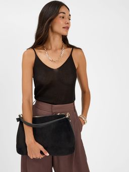 Accessorize London - Women's Black Slouchy Suedette Shoulder Bag with Detachable Strap