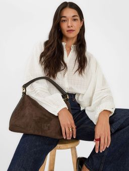 Accessorize London - Women's Brown Slouchy Suedette Shoulder Bag with Detachable Strap