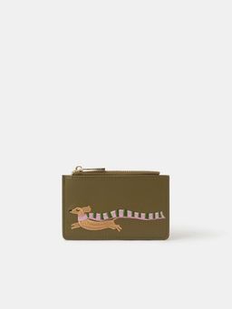 Accessorize London - Women's Green Sausage Dog Embroidered Card Holder