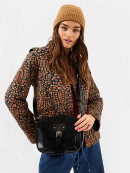 Accessorize London - Women's Black Faux Suede Saddle Sling Bag