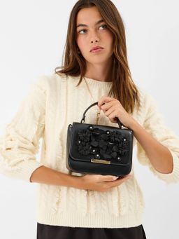 Accessorize London - Women's Black 3D Flower Sling Bag