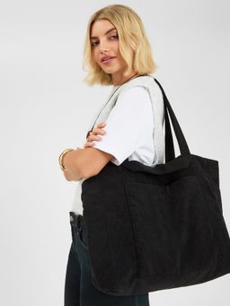 Accessorize London - Women's Black Corduroy Double Strap Shopper Tote Bag