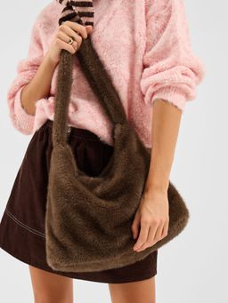 Accessorize London - Women's Brown Faux Fur Shopper Bag