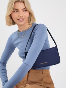 Accessorize London - Women's Navy Blue Satin Shoulder Bag
