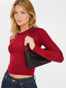 Accessorize London - Women's Black Satin Shoulder Bag