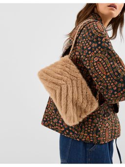 Accessorize London - Women's Beige Faux Fur Chain Strap Shoulder Bag