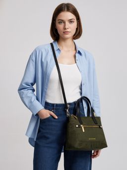 Accessorize London - Women's Olive Green Kylie Nylon Tote Bag with Detachable Strap
