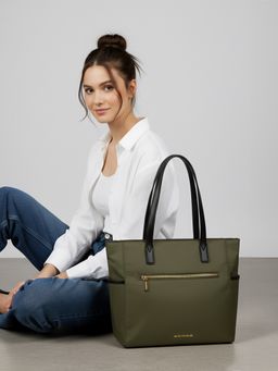 Accessorize London - Women's Olive Green Kimberly Nylon Tote Bag
