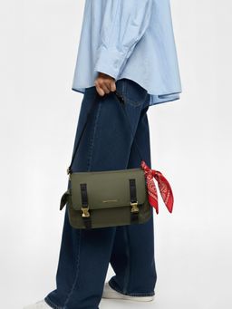 Accessorize London - Women's Olive Green Kendall Nylon Sling Bag