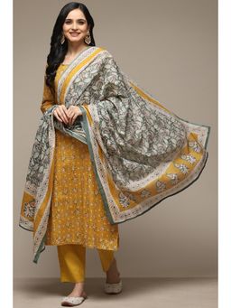 Biba - Mustard Cotton Unstitched Suit (Set of 3)
