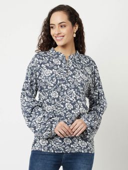 CRIMSOUNE CLUB - Women Grey Floral Printed Top