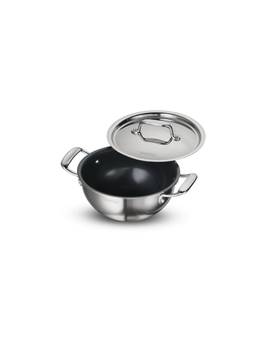 TRAMONTINA - Fusao Triply Ceramic 2.3L Deep Kadai EX with SS304 Lid (100% Non-Toxic)