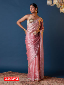 Gajra Gang - Glitterati Pink Shimmery Diamante Silky Chiffon Saree GGSAR19 (Free Size)