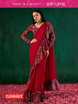 Gajra Gang - Rishi Vibhuti Pink Printed Frill Embellished Ruffled Saree GGRVSAR01