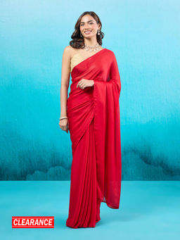 Gajra Gang - Rue de Ruffles Red Solid Saree