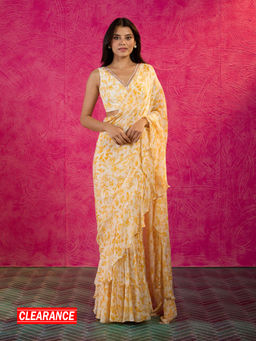 Gajra Gang - Frida Farida Yellow Printed Chiffon Ruffled 1-Minute Saree GGFFSAR01 Free Size