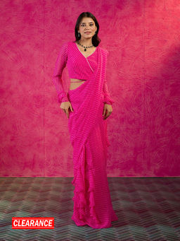 Gajra Gang - Frida Farida Pink Georgette Ruffled Leheriya 1-Minute Saree GGFFSAR02 Free Size