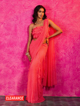 Gajra Gang - Frida Farida Coral Georgette Ruffled Leheriya 1-Minute Saree GGFFSAR02