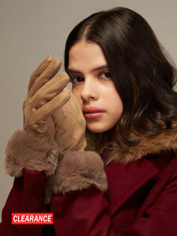 Twenty Dresses by Nykaa Fashion - Beige Solid Fur Trim Gloves