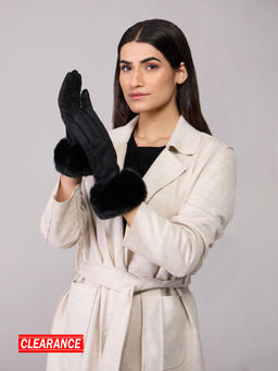 Twenty Dresses by Nykaa Fashion - Black Self Checks Textured Faux Fur Trim Winter Gloves