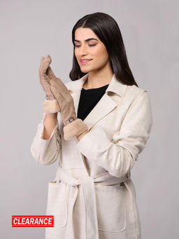 Twenty Dresses by Nykaa Fashion - Beige Faux Fur & Buckled Winter Gloves