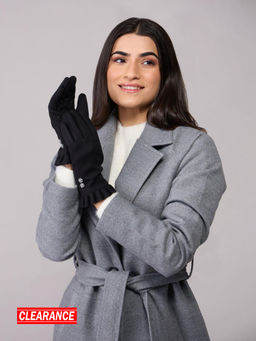 Twenty Dresses by Nykaa Fashion - Black Frill Edged Buttoned Winter Gloves