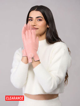 Twenty Dresses by Nykaa Fashion - Blush Pink Faux Fur Pom Pom Detail Winter Gloves