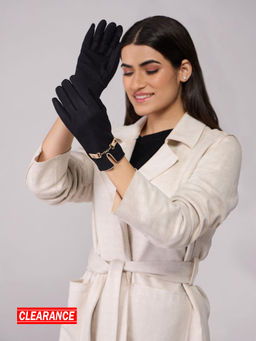 Twenty Dresses by Nykaa Fashion - Black Solid Buckle Trim Winter Gloves