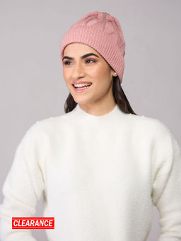 Twenty Dresses by Nykaa Fashion - Pink Cable Knitted Winter Beanie
