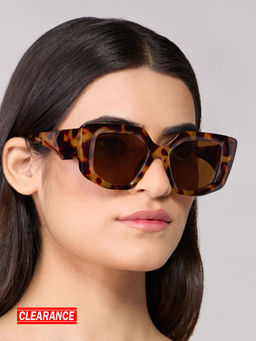Twenty Dresses by Nykaa Fashion - Brown Animal Print Oversized Irregular Sunglasses