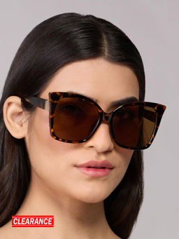 Twenty Dresses by Nykaa Fashion - Brown Animal Print Oversized Acrylic Cat Eye Sunglasses
